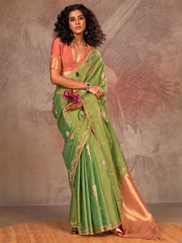 Akhilam - Green Women's Pure Silk Woven Saree with Unstitched Blouse