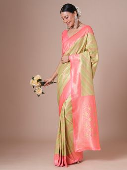 Akhilam - Green Women's Silk Blend Woven Saree with Unstitched Blouse