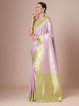 Akhilam - Lavender Women's Silk Blend Woven Saree with Unstitched Blouse