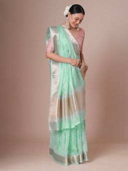 Akhilam - Turquoise Women's Pure Chiffon Woven Saree with Unstitched Blouse