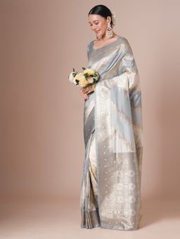 Akhilam - Grey Women's Silk Blend Woven Saree with Unstitched Blouse