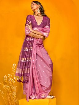 Akhilam - Pink Women's Tussar Silk Woven Saree with Unstitched Blouse