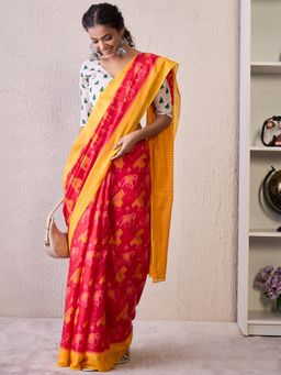 Akhilam - Multi-Color Women's Cotton Blend Printed Saree with Unstitched Blouse
