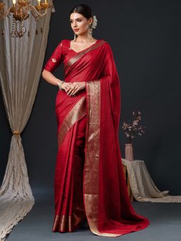 Akhilam - Red Women's Viscose Woven Saree with Unstitched Blouse
