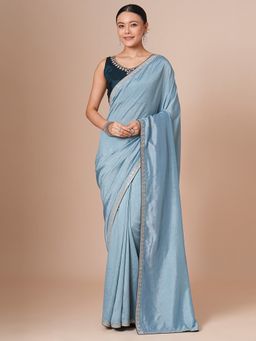 Akhilam - Blue Women's Vicitra Silk Embellished Saree with Unstitched Blouse