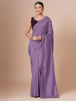Akhilam - Lavender Women's Vicitra Silk Embellished Saree with Unstitched Blouse
