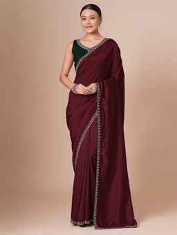 Akhilam - Maroon Women's Vicitra Silk Embellished Saree with Unstitched Blouse