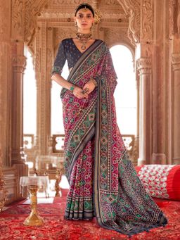 Akhilam - Multi-Color Women's Silk Blend Printed Saree with Unstitched Blouse