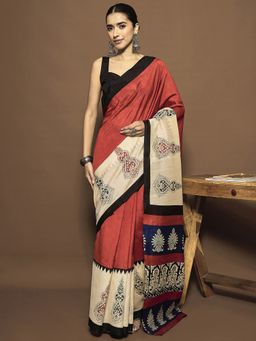 Akhilam - Multi-Color Women's Bhagalpuri Silk Pre Drape Saree with Unstitched Blouse