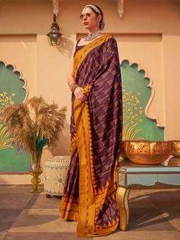 Akhilam - Wine Women's Silk Blend Woven Saree with Unstitched Blouse