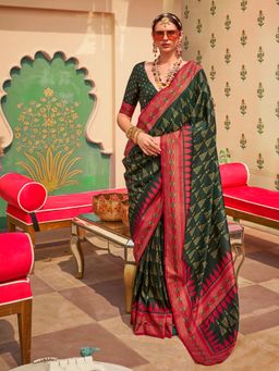 Akhilam - Green Women's Silk Blend Woven Saree with Unstitched Blouse