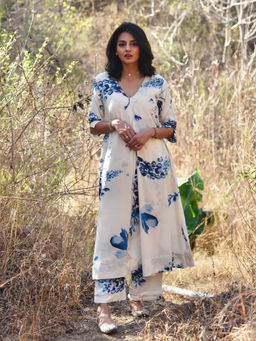 Oodeypore - Wisteria Off White Kurta with Palazzo (Set of 2)