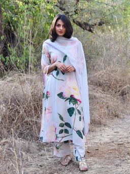 Oodeypore - Amalia Floral Blue Kurta with Palazzo and Dupatta (Set of 3)