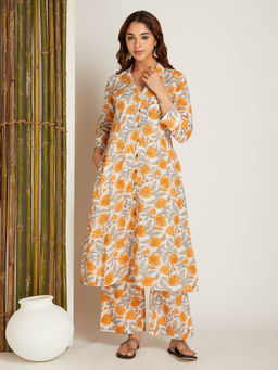 Shri Sanyogini - Mustard Orange Block Printed Co-Ord (Set of 2)