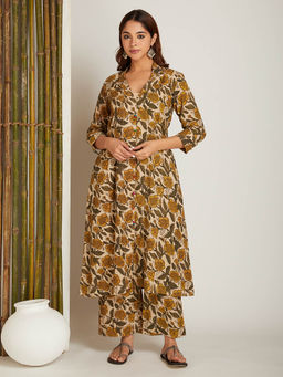 Shri Sanyogini - Yellow Cotton Block Printed Co-Ord (Set of 2)