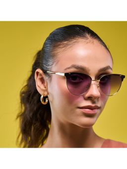 HASHTAG EYEWEAR - Purple Round Full Rim Casual Women Sunglass - B80-692-Gold-purple (48)