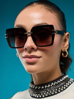 HASHTAG EYEWEAR - Brown UV Protection Square Full Rim Casual Women Sunglass - G-15065-brown (55)