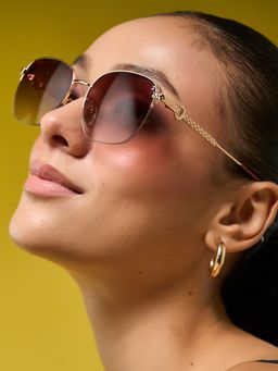 HASHTAG EYEWEAR - Red UV Protection Round Full Rim Casual Women Sunglass - G-15077-brown (50)