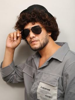 HASHTAG EYEWEAR - Black UV Protection Aviator Full Rim Casual Unisex Sunglass - HT2023-C4 (50)