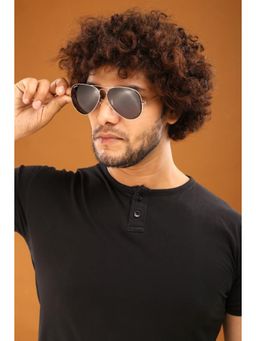 HASHTAG EYEWEAR - Black UV Protection Aviator Full Rim Casual Unisex Sunglass - HT2024-C1 (55)