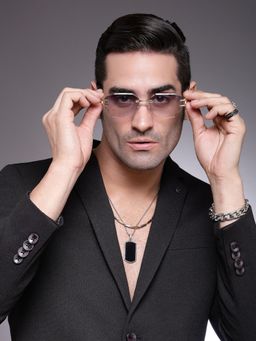 HASHTAG EYEWEAR - Blue UV Protection Hexagonal Rimless Casual Sunglass - ICE-S2733-C1 (45)