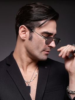 HASHTAG EYEWEAR - Black UV Protection Square Rimless Casual Sunglass - ICE-S2737-C1 (37)