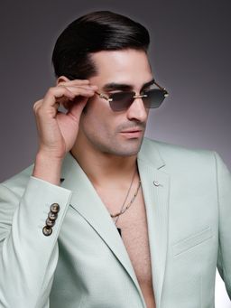 HASHTAG EYEWEAR - Green UV Protection Square Rimless Casual Sunglass - ICE-S2737-C3 (37)