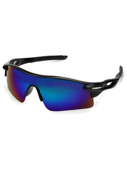 HASHTAG EYEWEAR - Black Square Half Rim Casual Unisex Sunglass - MOAB-009181-BLK/BLU/BLK (46)