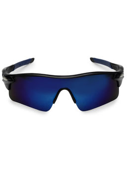 HASHTAG EYEWEAR - Black Square Half Rim Casual Unisex Sunglass - MOAB-009181-BLK/BLU/BLU (46)