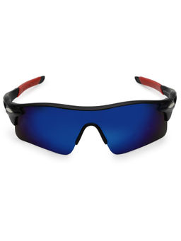HASHTAG EYEWEAR - Black Square Half Rim Casual Unisex Sunglass - MOAB-009181-BLK/BLU/RED (46)