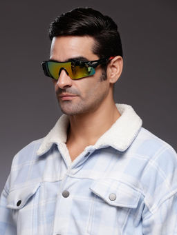 HASHTAG EYEWEAR - Black Square Half Rim Casual Unisex Sunglass - MOAB-009181-BLK/GRN/RED (46)