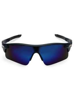 HASHTAG EYEWEAR - Black Square Half Rim Casual Unisex Sunglass - MOAB-009181-GRY/BLU/BLK (46)