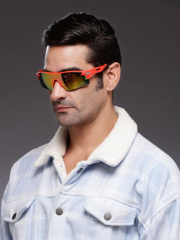 HASHTAG EYEWEAR - Black Square Half Rim Casual Unisex Sunglass - MOAB-009181-RED/GRN/BLK (46)