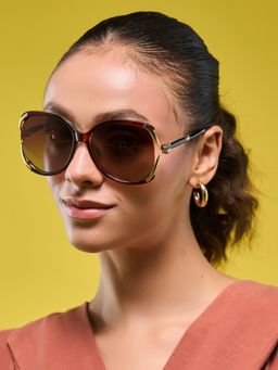 HASHTAG EYEWEAR - Brown UV Protection Oval Full Rim Casual Women Sunglass - NH8039-Borwn (56)