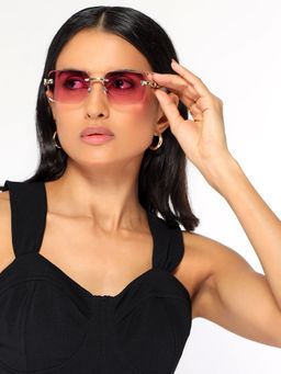 HASHTAG EYEWEAR - Pink Rectangle Rimless Casual Unisex Sunglass - RL-125142-GLD.L.PPL (42)