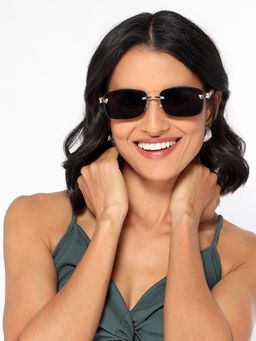 HASHTAG EYEWEAR - Grey Rectangle Rimless Casual Unisex Sunglass - RL-125162-GLD.GRY (40)