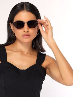 HASHTAG EYEWEAR - Black Rectangle Rimless Casual Unisex Sunglass - RL-175262-GLD.BLK (41)