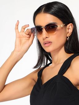 HASHTAG EYEWEAR - Brown Rectangle Rimless Casual Unisex Sunglass - RL-175262-GLD.BRN-BLU (41)