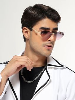 HASHTAG EYEWEAR - Pink Rectangle Rimless Casual Men Sunglass - RL-175262-GLD.GRY-PNK (41)