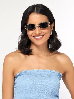 HASHTAG EYEWEAR - Grey Rectangle Full Rim Casual Women Sunglass - SEWA-10692-GLD-GRY (33)