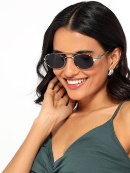 HASHTAG EYEWEAR - Grey UV Protection Oval Full Rim Casual Women Sunglass - SEWA-168192-SIL-GRY (38)