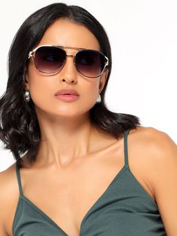 HASHTAG EYEWEAR - Purple UV Protection Oval Full Rim Casual Women Sunglass - SEWA-168232-GLD-PPL (52)