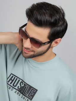 HASHTAG EYEWEAR - Brown UV Protection Rectangle Full Rim Casual Unisex Sunglass - TZ-24-8017-C1 (46)