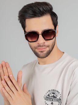 HASHTAG EYEWEAR - Brown UV Protection Hexagonal Full Rim Casual Unisex Sunglass - TZ-24-8109-C1 (51)