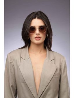 HASHTAG EYEWEAR - Brown UV Protection Oval Full Rim Casual Unisex Sunglass - VS 8008-Gold-BRN (40)