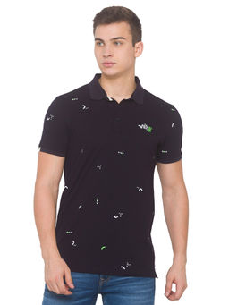 Spykar - Men Navy Blue Slim Fit Polo T-shirt