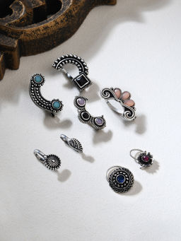 Fida - Ethnic Tribal Silver Plated Nose Pin for Women (Set of 8)