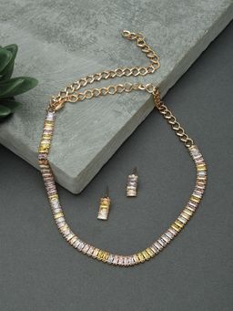 Zaveri Pearls - Multicolor Baguette Diamonds Necklace & Earring Set-ZPFK15235