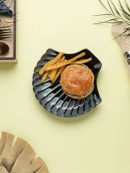 VarEesha - Leher Inky Blue Ceramic Large Sea Shell Serving Platter