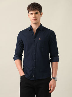 U.S. Polo Assn. Denim Co. - Men's Navy Blue Corduroy Regular Fit Shirt